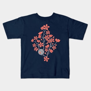 CHERRY BLOSSOMS Japanese Spring Floral Botanical with Sakura Flowers and Sun in Traditional Palette Blush Rust Gray Blue - UnBlink Studio by Jackie Tahara Kids T-Shirt